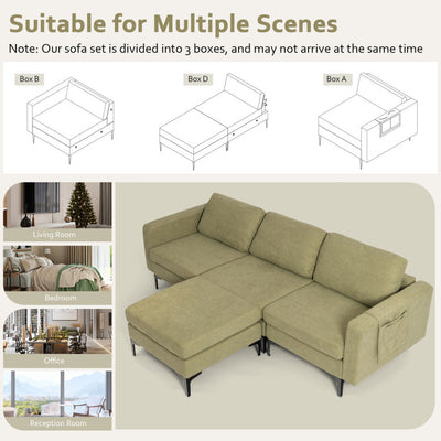 Modular L-shaped Sectional Sofa with Reversible Chaise--Green