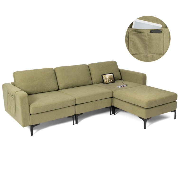 Modular L-shaped Sectional Sofa with Reversible Chaise--Green