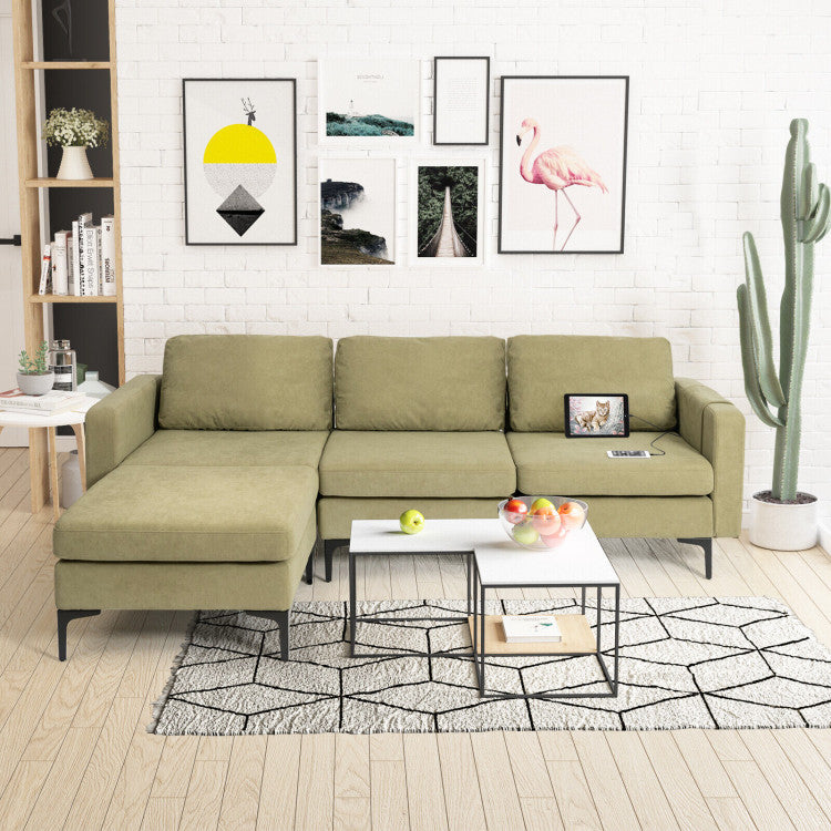 Modular L-shaped Sectional Sofa with Reversible Chaise--Green