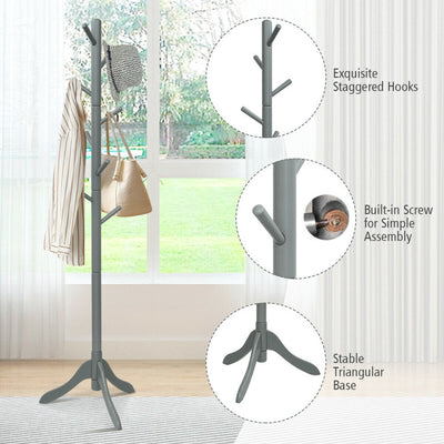 Adjustable Wooden Tree Coat Rack with 8 Hooks for Home Office Hall Entryway