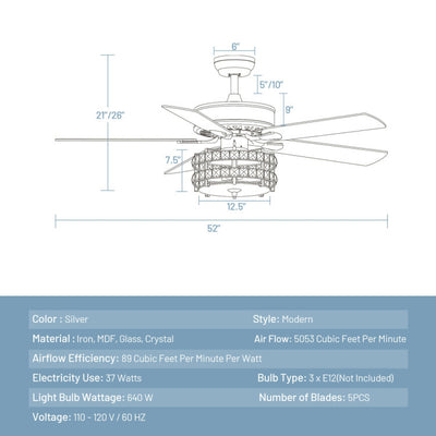 52 Inches Classical Crystal Ceiling Fan Lamp