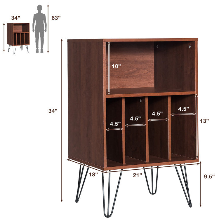 Freestanding Record Player Stand Record Storage Cabinet with Metal Legs