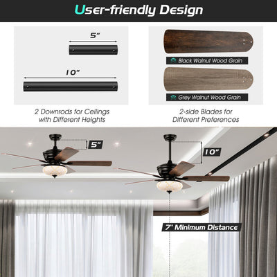 52 Inch Ceiling Fan with 3 Wind Speeds and 5 Reversible Blades