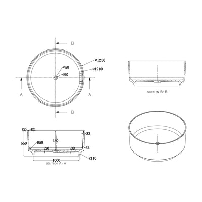 49inch Solid Surface Resin Stone Freestanding Soaking Bathtub