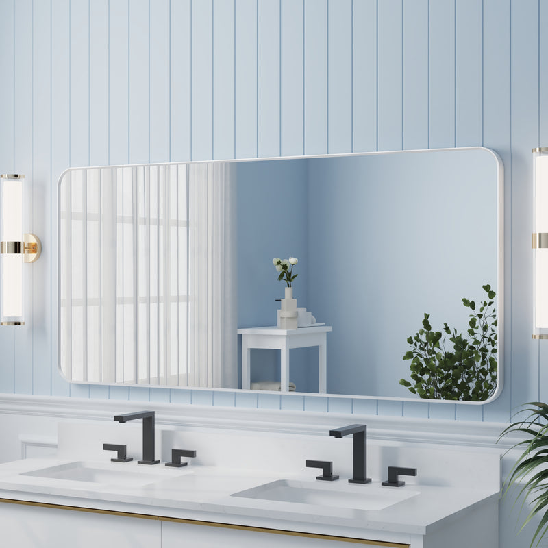 60-in W x 28-in H White Rectangular Framed Bathroom Vanity Mirror