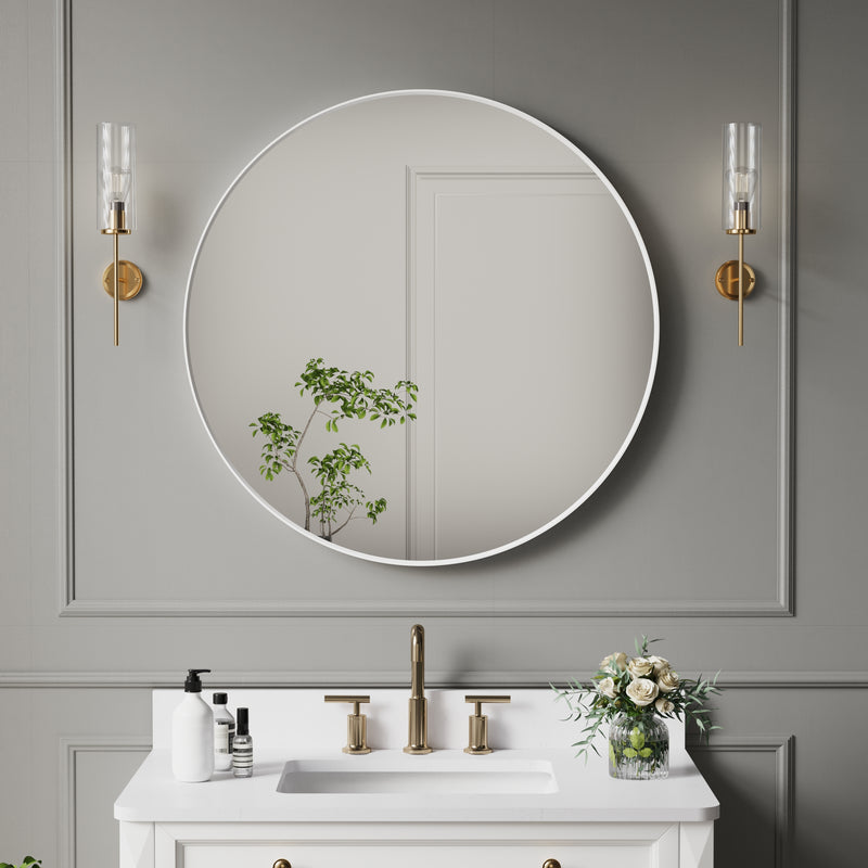 32 in. W x 32 in. H White Modern Bathroom Mirror Round Framed Aluminum Wall Mirror