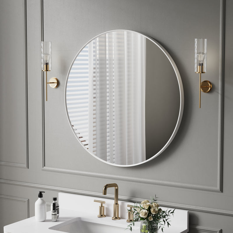 32 in. W x 32 in. H White Modern Bathroom Mirror Round Framed Aluminum Wall Mirror