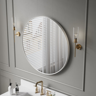 32 in. W x 32 in. H White Modern Bathroom Mirror Round Framed Aluminum Wall Mirror