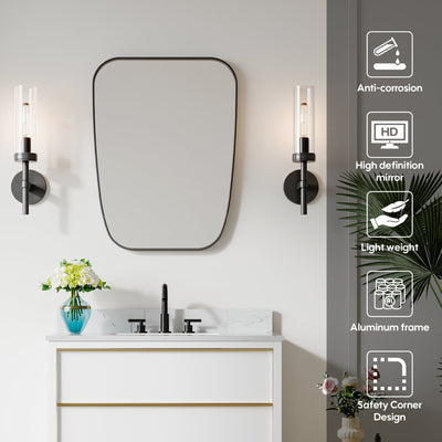 24 in. W x 32 in. H Shield Bathroom Vanity Wall Mirror without Lights Matte Black