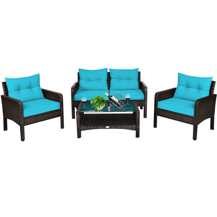 4 Pieces Patio Rattan Free-Combination Sofa Set with Cushion and Coffee Table