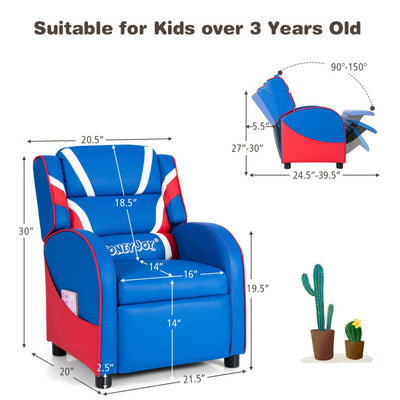 Kids Recliner Chair Gaming Sofa PU Leather Armchair w/Side Pockets