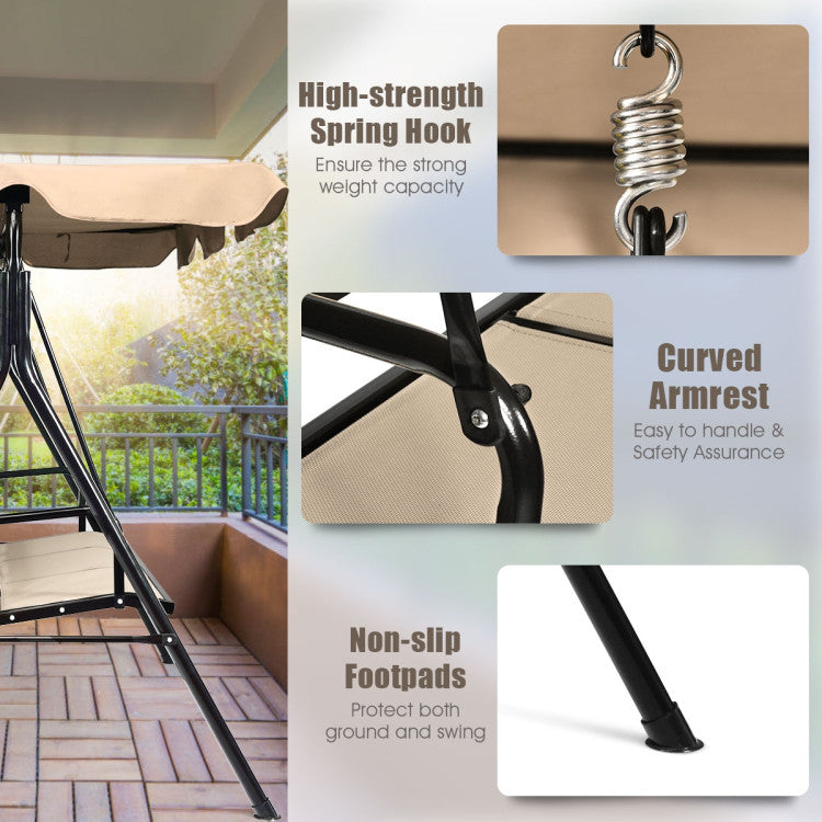 3 Person Steel Frame Patio Swing with Polyester Angle and Adjustable Canopy