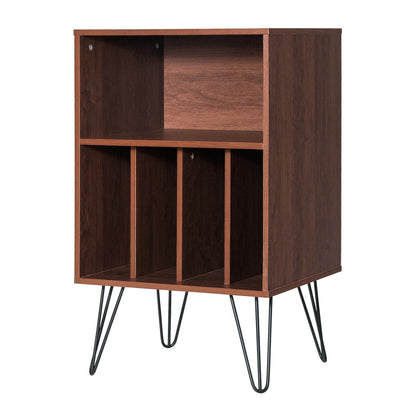 Freestanding Record Player Stand Record Storage Cabinet with Metal Legs