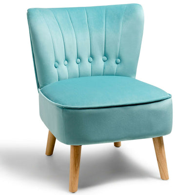 Modern Armless Velvet Accent Chair with Button Tufted and Wood Legs