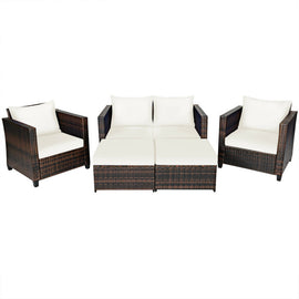 5 Pieces Patio Rattan Furniture Set with Removable Cushions