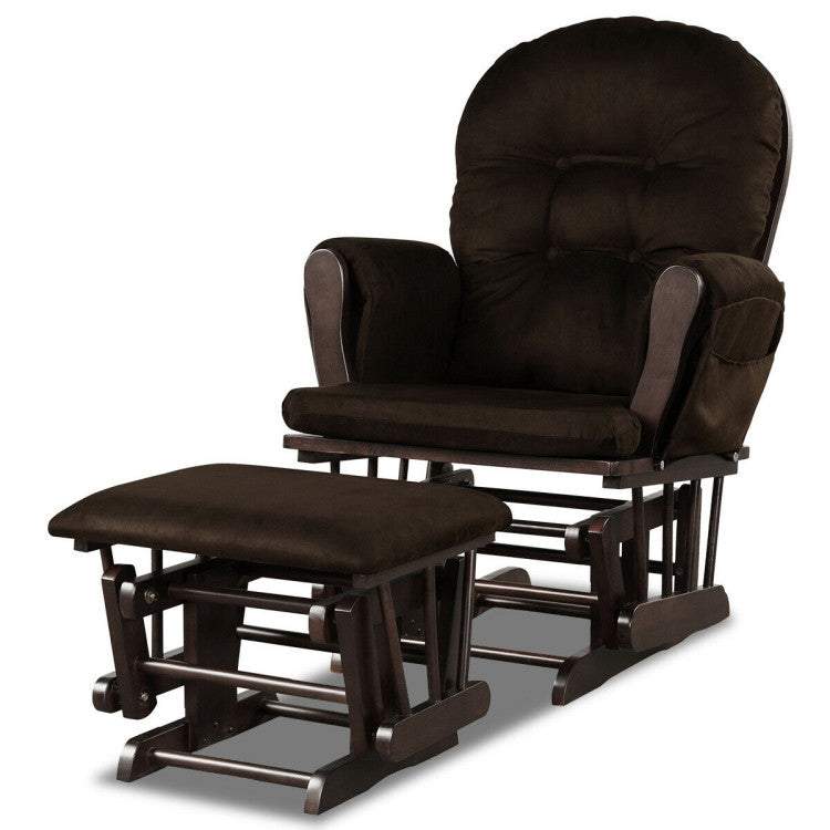 Wood Glider and Ottoman Set with Padded Armrests and Detachable Cushion