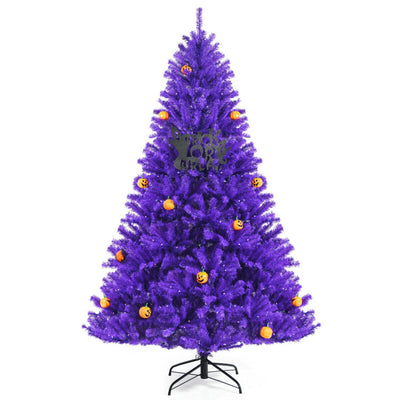 Artificial Prelit Purple Halloween Tree with Orange Lights and Pumpkin Ornaments