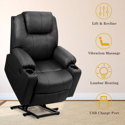 Electric Recliner Chair Massage Sofa Leather w/ USB Charge Port