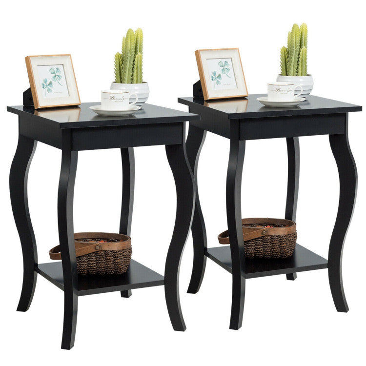 Set of 2 Side Table End Table Night Stand with Shelf