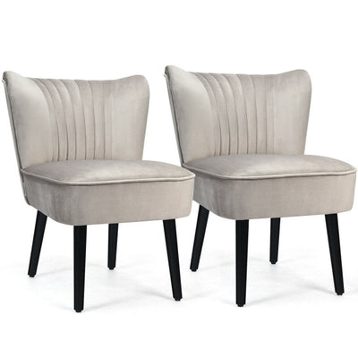 Set of 2 Upholstered Modern Leisure Club Chairs with Solid Wood Legs