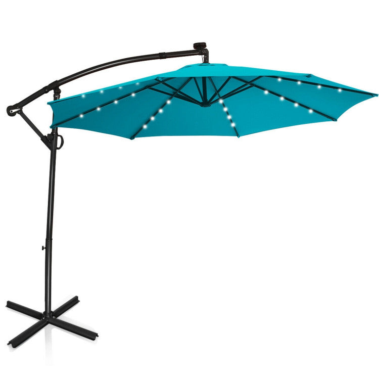 10 Feet 360° Rotation Solar Powered LED Patio Offset Umbrella without Weight Base