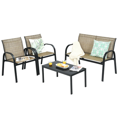 4 Pieces Patio Furniture Set with Glass Top Coffee Table