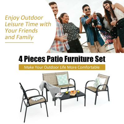 4 Pieces Patio Furniture Set with Glass Top Coffee Table