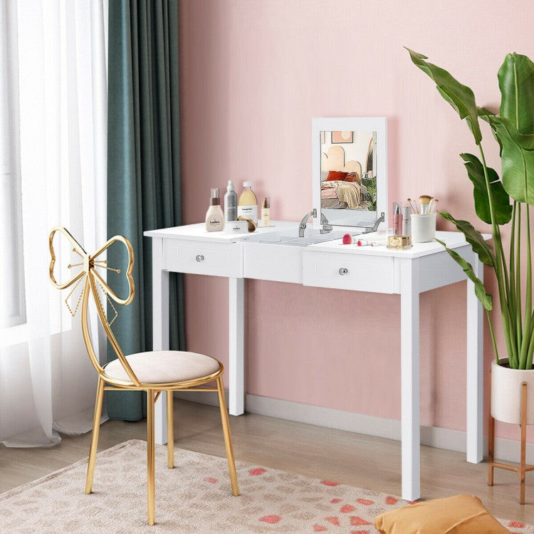 Vanity Dressing Table with Flip-top Mirror and 2 Drawers