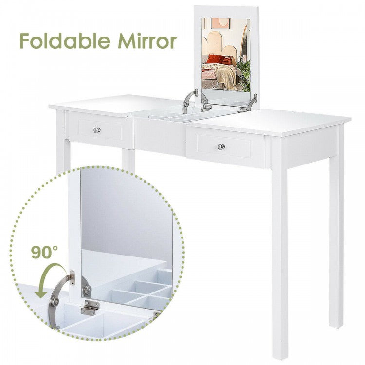 Vanity Dressing Table with Flip-top Mirror and 2 Drawers