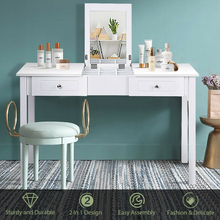 Vanity Dressing Table with Flip-top Mirror and 2 Drawers