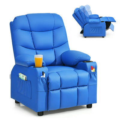 Kids Youth Recliner Chair PU Leather w/Cup Holders & Side Pockets