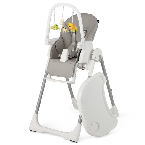 Foldable Baby High Chair w/ 7 Adjustable Heights & Free Toys Bar for Fun