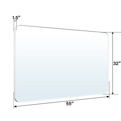 55-in W x 32-in H White Rectangular Framed Bathroom Vanity Mirror