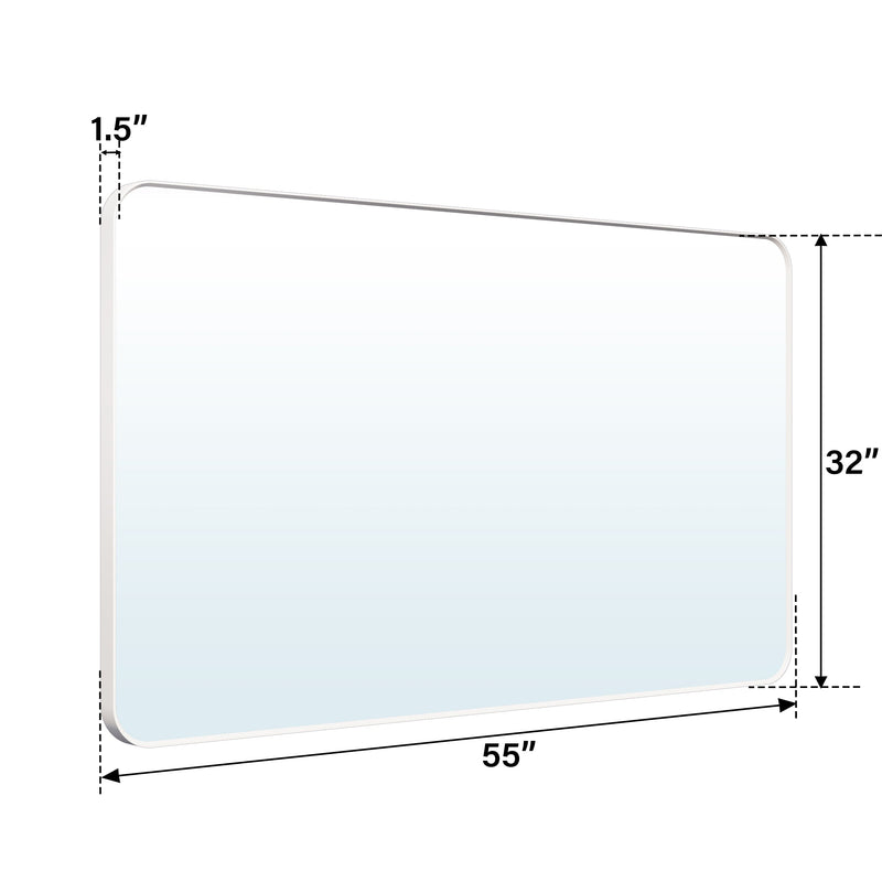 55-in W x 32-in H White Rectangular Framed Bathroom Vanity Mirror