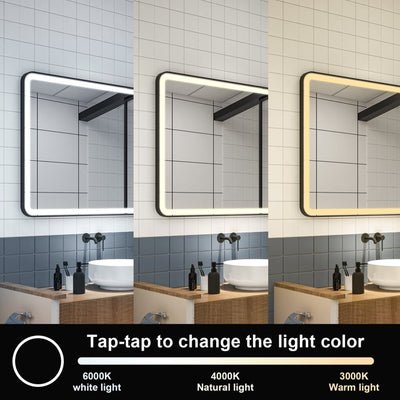 40 x 32 inch LED Bathroom Mirror, Wall Mounted Bathroom Vanity Framed Mirror with Dimmer, Anti-Fog