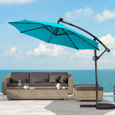 10 Feet 360° Rotation Solar Powered LED Patio Offset Umbrella without Weight Base