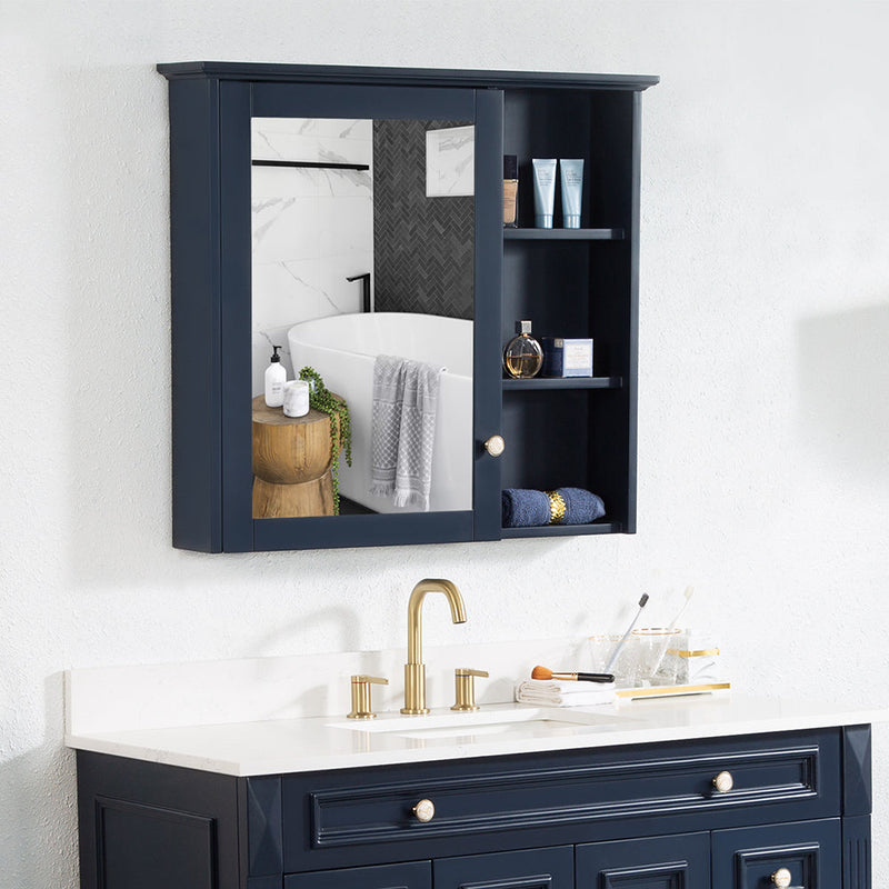 34-in x 30-in Solid Wood Framed Medicine Cabinet with Four Shelvs Navy Blue