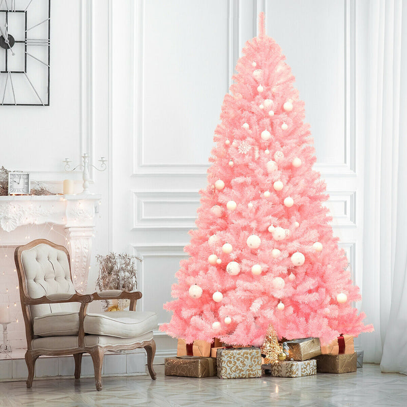 6 ft Pink Artificial Hinged Spruce Full Christmas Tree with Foldable Metal Stand