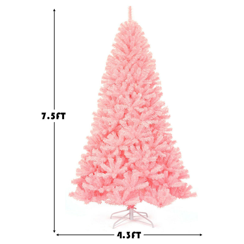 6 ft Pink Artificial Hinged Spruce Full Christmas Tree with Foldable Metal Stand