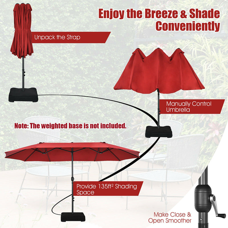 15 Feet Patio Double-Sided Umbrella with Hand-Crank System