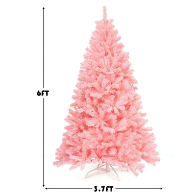 6 ft Pink Artificial Hinged Spruce Full Christmas Tree with Foldable Metal Stand