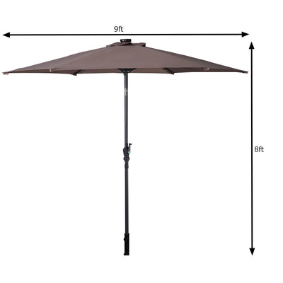 9' Patio LED Solar Umbrella with Crank