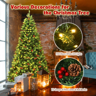 7.5ft Pre-lit Hinged Christmas Tree with 550 LED Lights