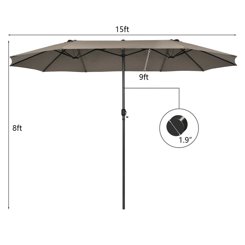 15 Feet Patio Double-Sided Umbrella with Hand-Crank System