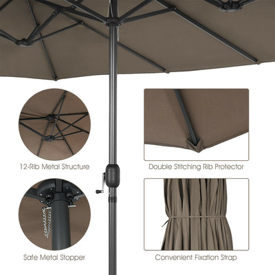 15 Feet Patio Double-Sided Umbrella with Hand-Crank System