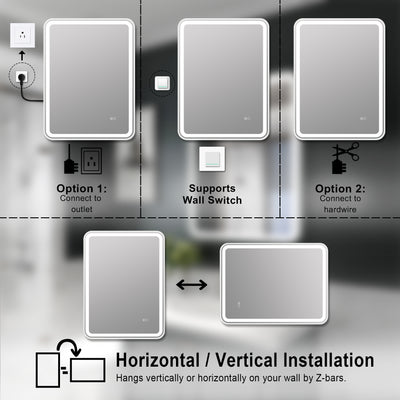 28 x 36 inch LED Bathroom Mirror, Wall Mounted Bathroom Vanity Framed Mirror with Dimmer, Anti-Fog