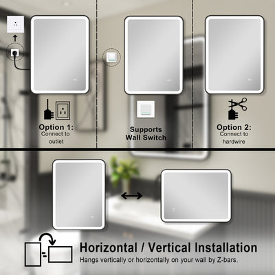 28 x 36 inch LED Bathroom Mirror, Wall Mounted Bathroom Vanity Framed Mirror with Dimmer, IP54 Enhanced Anti-Fog