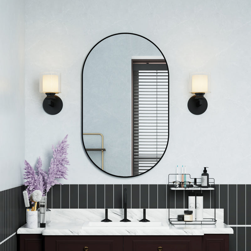 24 in. W x 40 in. H Oval Framed Wall Mount Bathroom Vanity Mirror in Matte Black