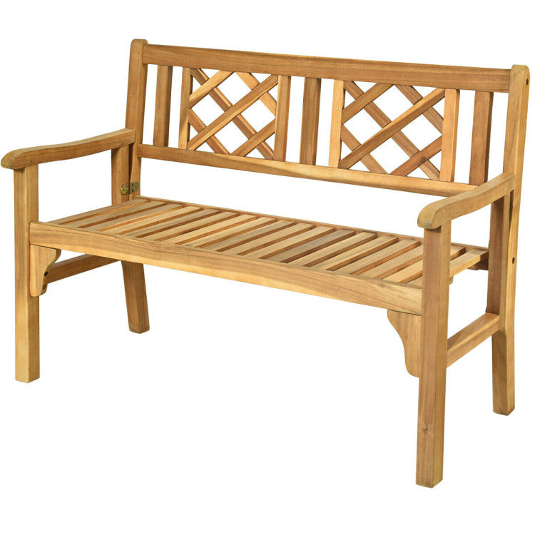 Patio Foldable Bench with Curved Backrest and Armrest