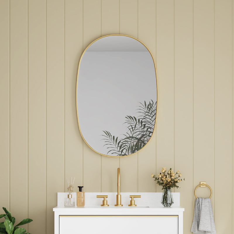 24 in. W. x 36 in. H Oval Framed Wall Bathroom Vanity Mirror in Brushed Gold